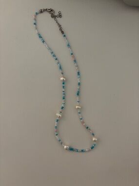 Boutique Pastel Blue & Pink Beaded Pearl Choker Necklace